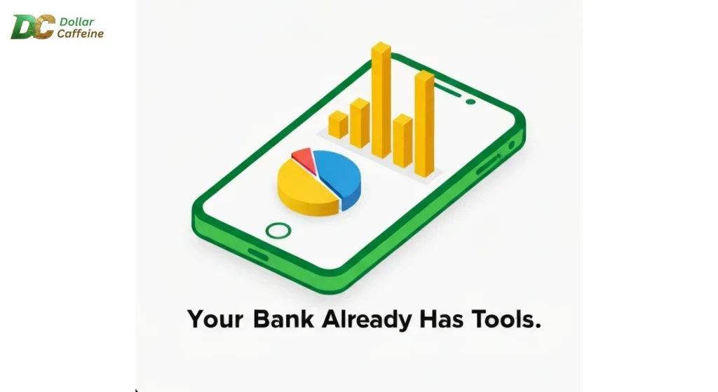 A smartphone displaying financial charts, indicating that your bank already has tools for budgeting and financial management