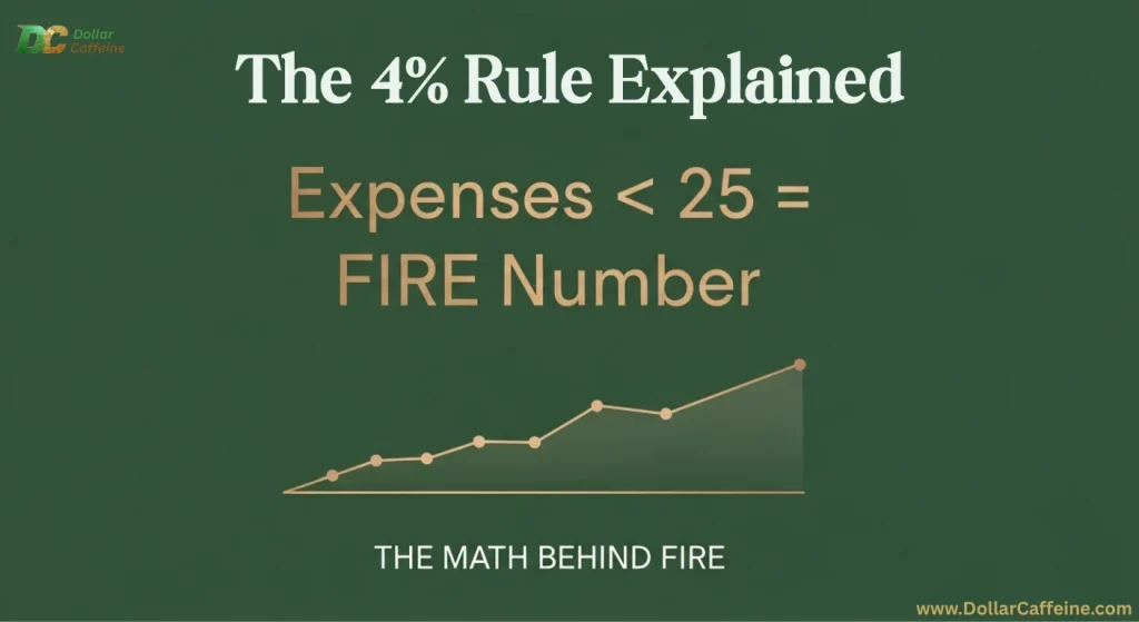 A minimalist chart illustrating the 4% Rule, expenses, and FIRE number, explaining the math behind financial independence." FIRE for Beginners  explained 
