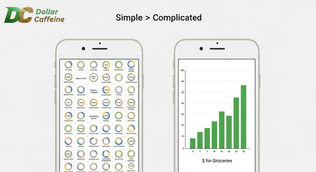 Visual graphic showing the simple and complex budgeting apps looks like 