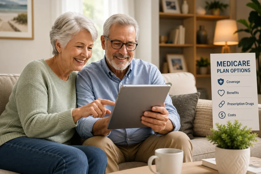 A senior couple comparing Medicare Advantage plans online for 2027.
Caption: Seniors should review their Medicare Advantage plans annually to ensure their preferred doctors remain in-network