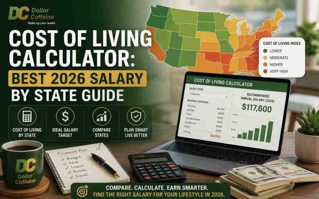 A financial map and cost of living calculator illustrating the cost of living by state for 2026.